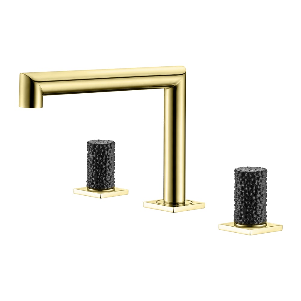 Widespread Bathroom Sink Faucet Double Knobs Solid Brass in PVD Gold & Black Crystal window image