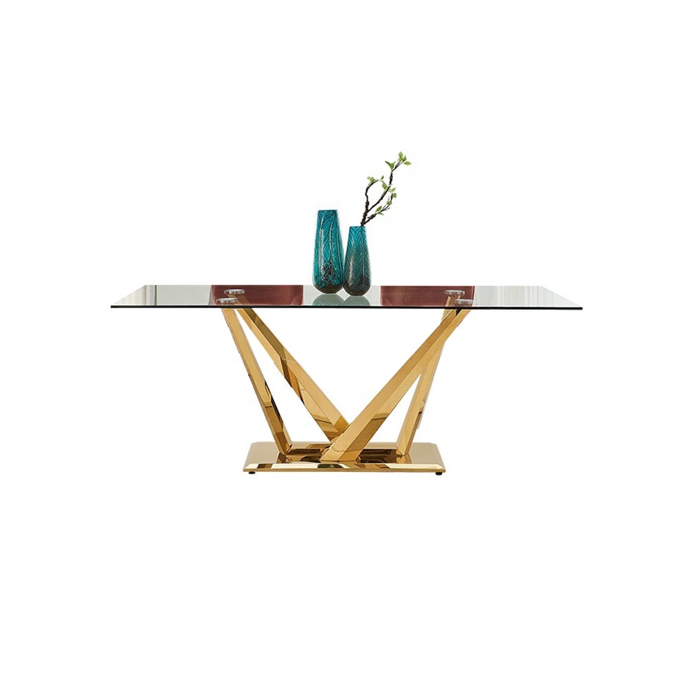 79" Minimalist Tempered Glass Top Rectangle Dining Table window image