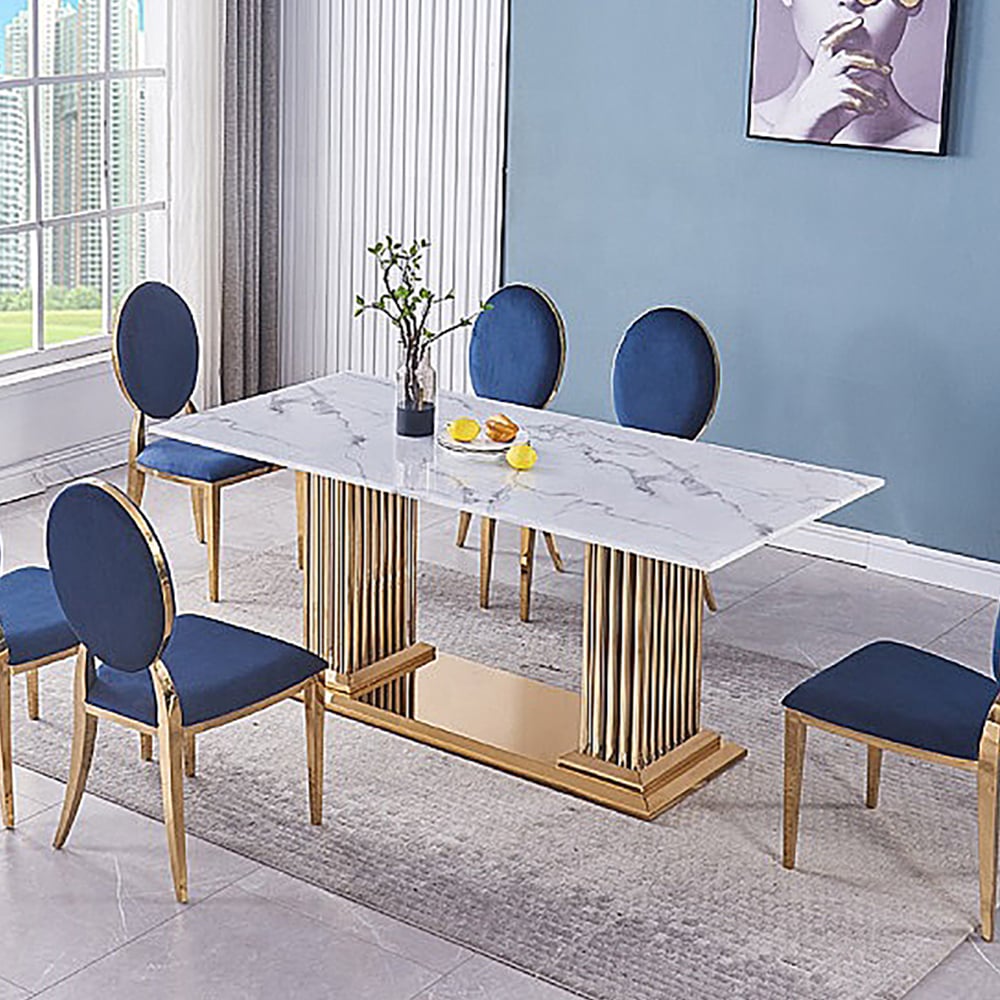 2000mm Contemporary Rectangle Dining Table with Stainless Steel Base window image