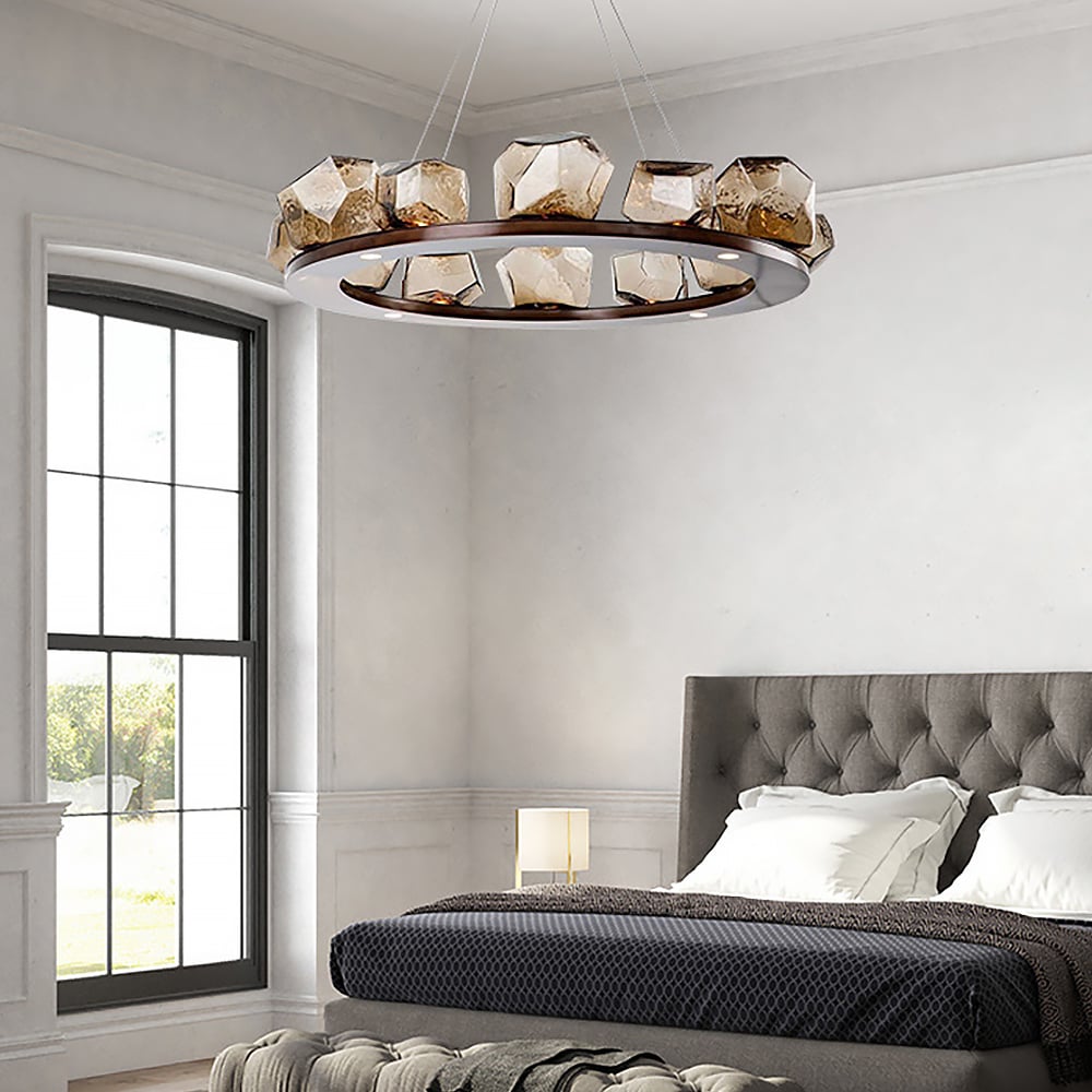 Modern 10-Light Geometric Stone Glass Chandelier window image
