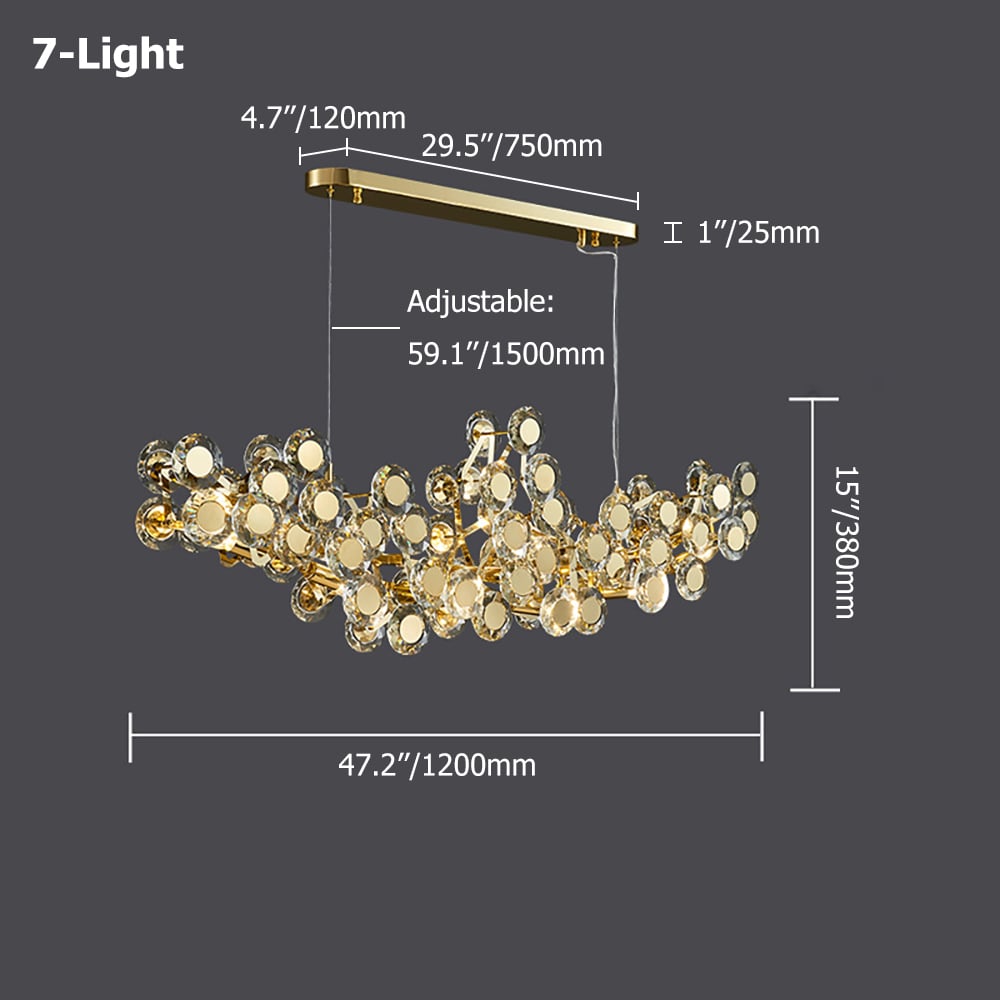 Postmodern 7-Light Crystal Kitchen Island Light with Mirror Glass Decor window image