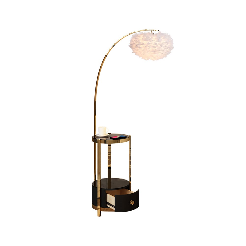Black End Table Overarching Feather Floor Lamp with Wireless Charging & USB Port window image