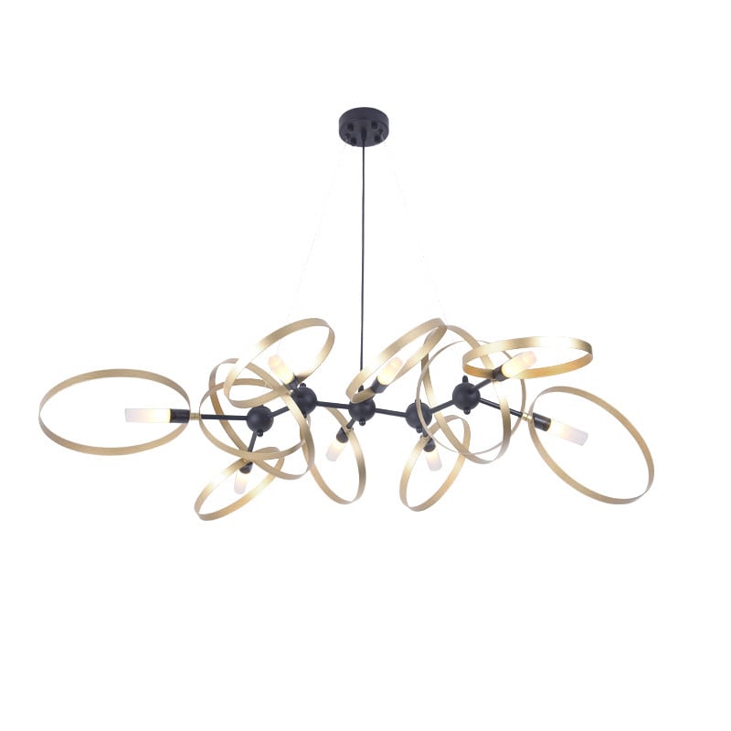 Postmodern 8-Light Black Branching Chandelier with Gold Circles
