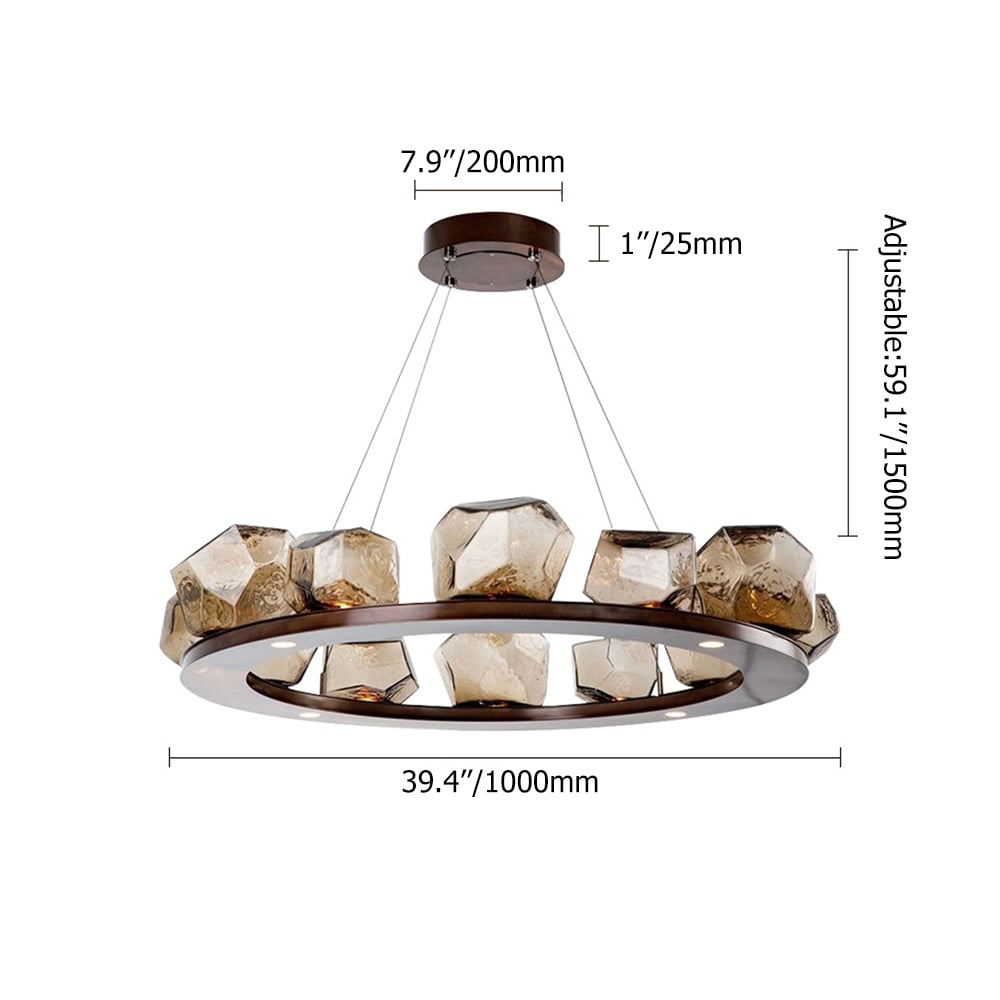 Modern 10-Light Geometric Stone Glass Chandelier window image