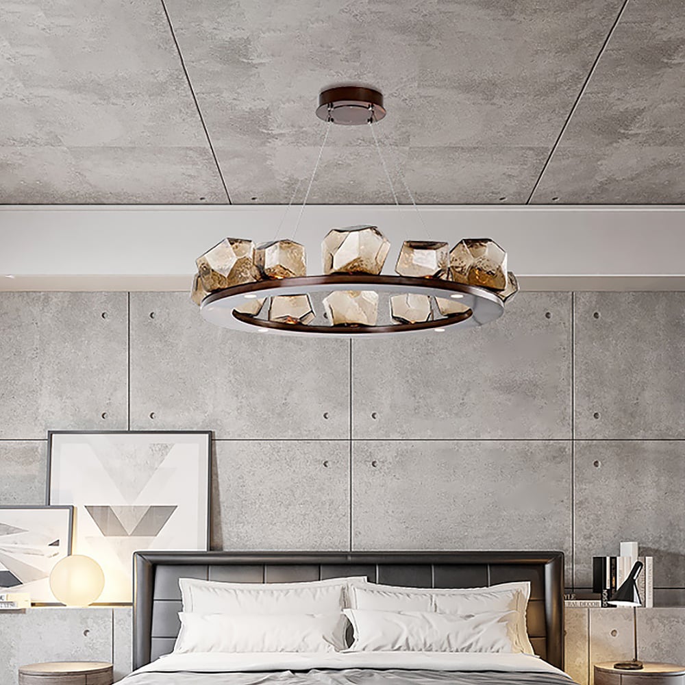 Modern 10-Light Geometric Stone Glass Chandelier window image