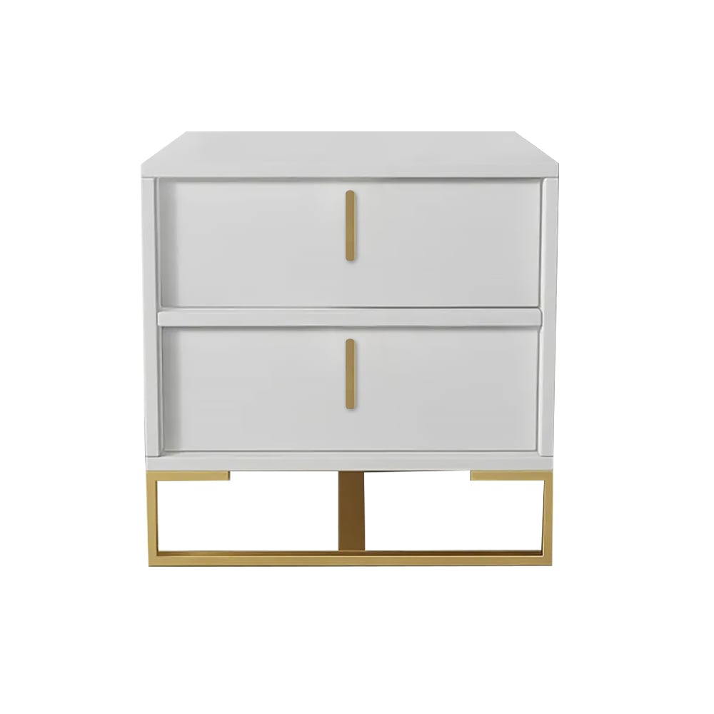 Modern White Nightstand Minimalist Bedside Table with 2 Drawers in Gold window image