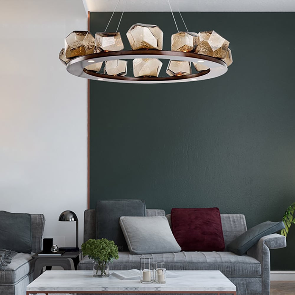 Modern 10-Light Geometric Stone Glass Chandelier window image