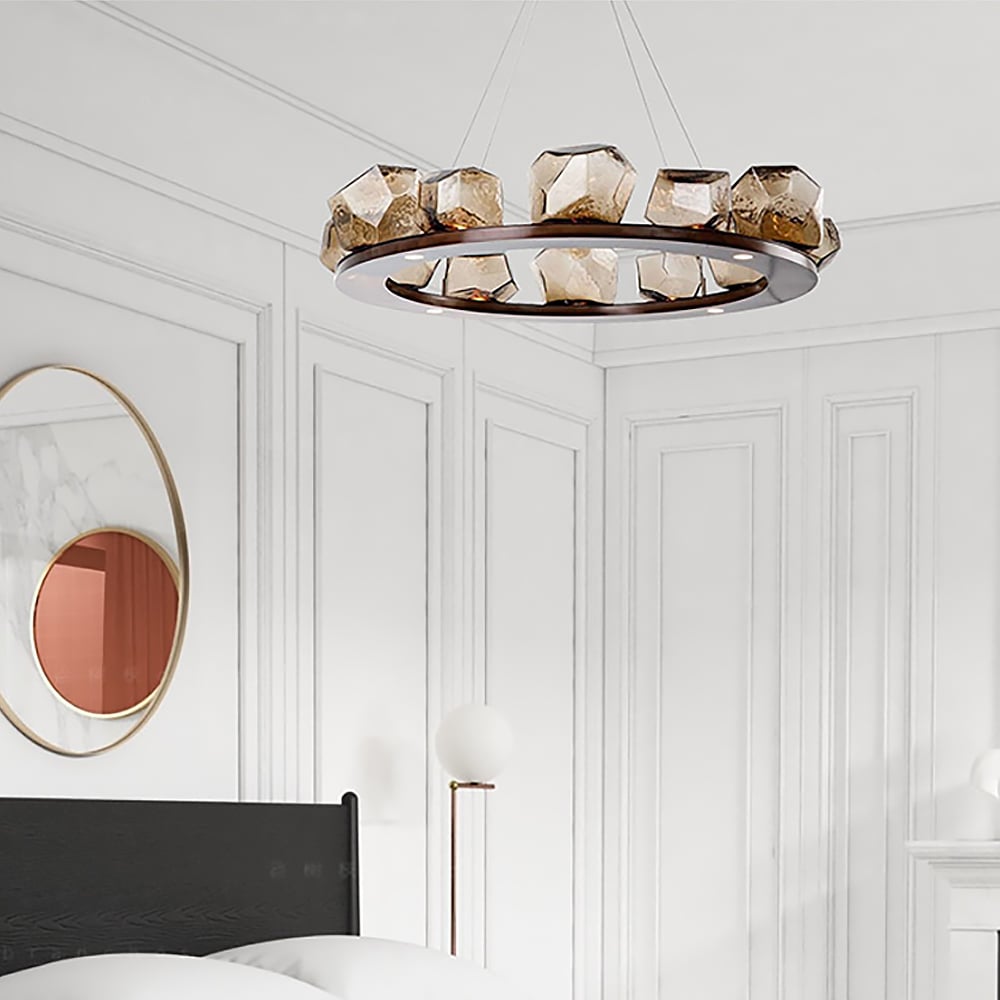 Modern 10-Light Geometric Stone Glass Chandelier window image