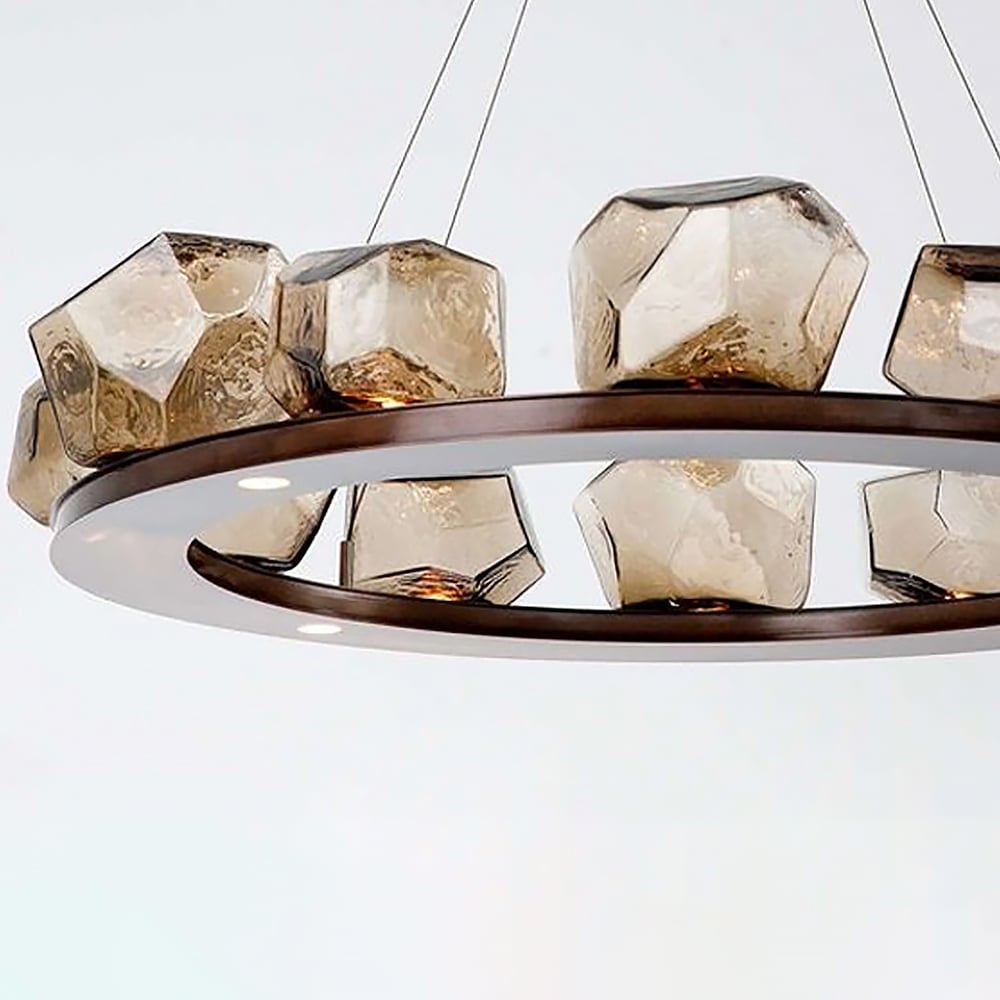 Modern 10-Light Geometric Stone Glass Chandelier window image