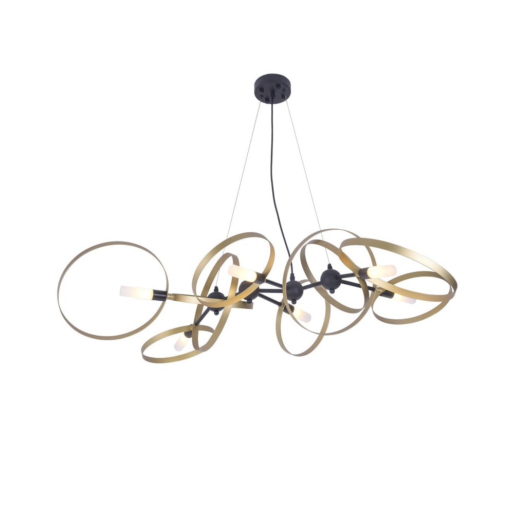 Postmodern 8-Light Black Branching Chandelier with Gold Circles