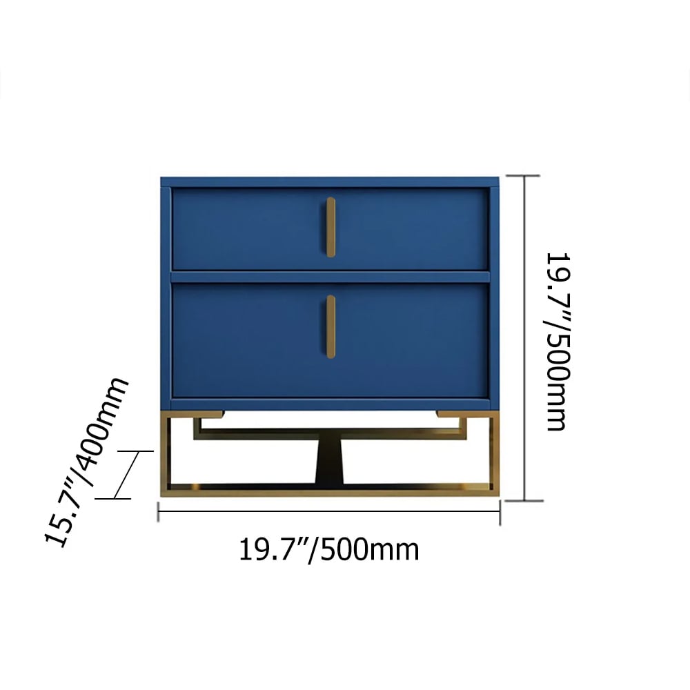 Modern Blue Nightstand Minimalist Bedside Table with 2 Drawers in Gold window image