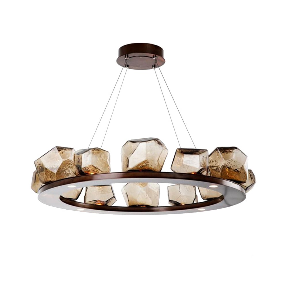 Modern 10-Light Geometric Stone Glass Chandelier window image