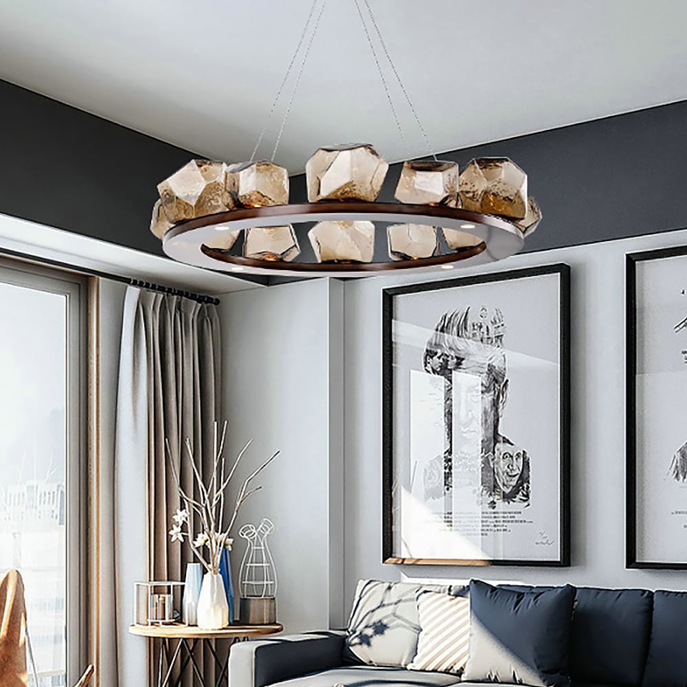Modern 10-Light Geometric Stone Glass Chandelier window image