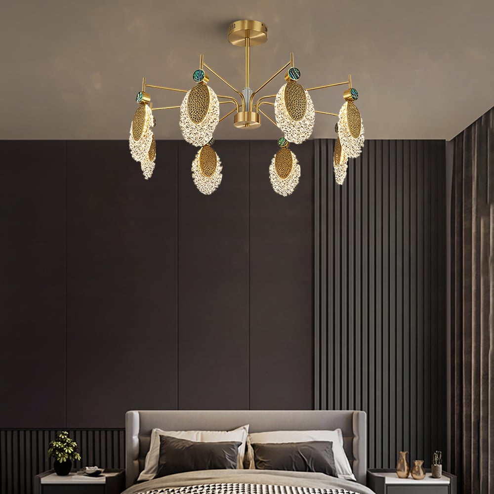 Modern Gold & Clear Acrylic Dimmable LED 8-Light Chandelier window image