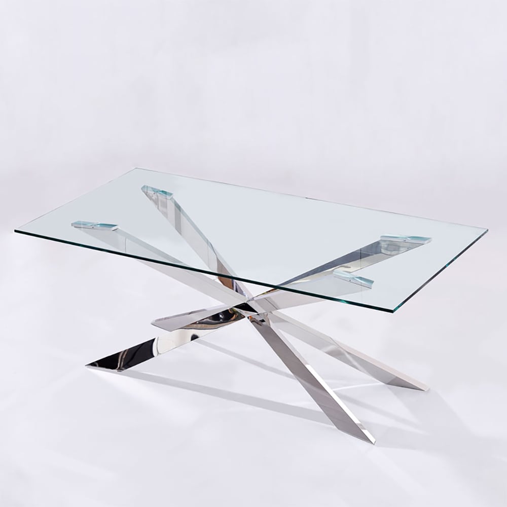 2000 mm minimalistische rechthoekige eettafel van gehard glas Vensterafbeelding