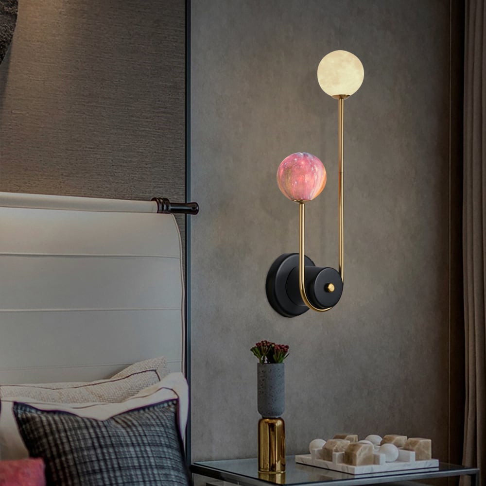 Applique murale moderne à 2 lumières 3D Moon et Nuit étoilée Applique murale en métal image de fenêtre