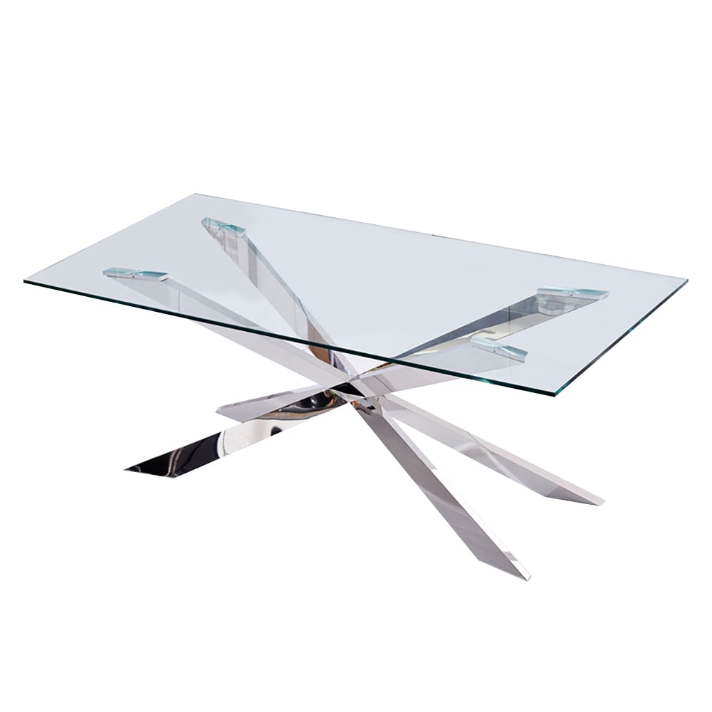 2000 mm minimalistische rechthoekige eettafel van gehard glas Vensterafbeelding