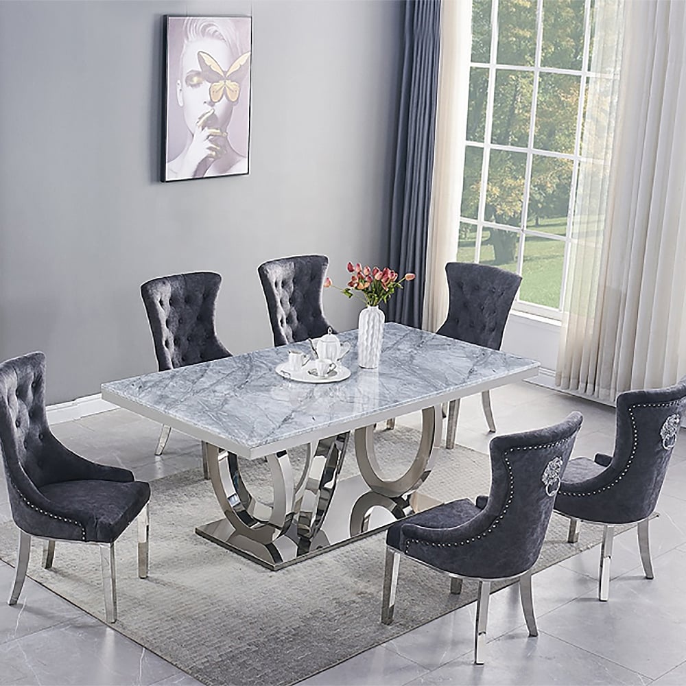 79" Contemporary Rectangle Dining Table with Stainless Steel Base window image