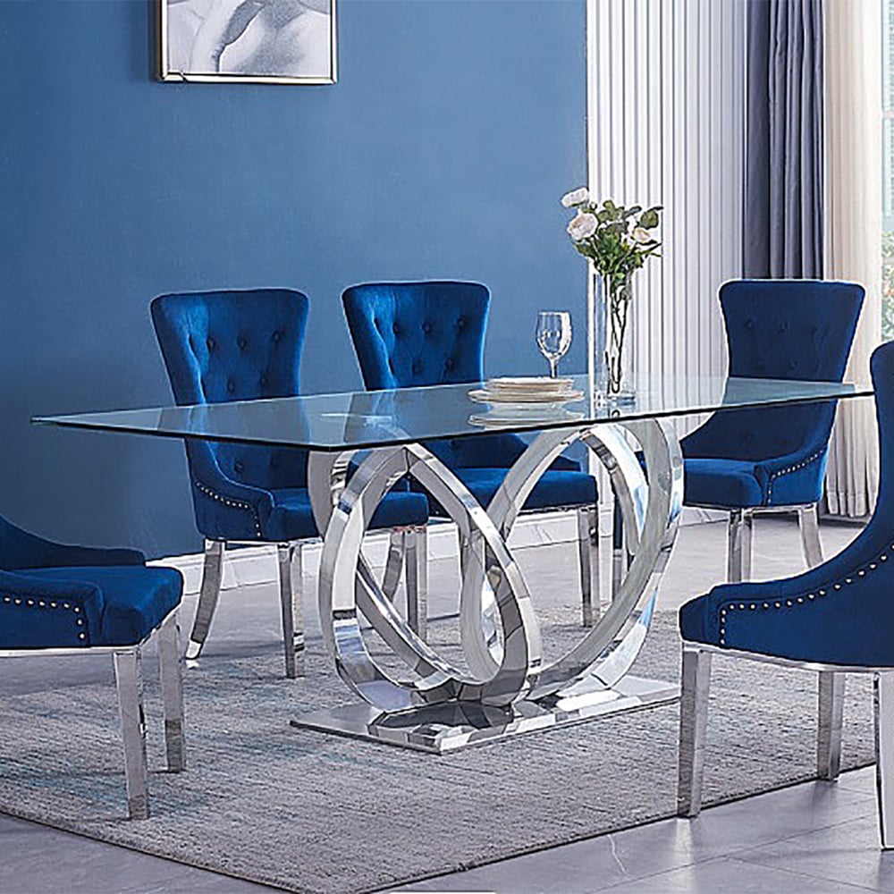 79" Minimalist Tempered Glass Top Rectangle Dining Table window image