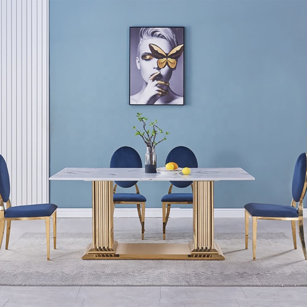 2000mm Contemporary Rectangle Dining Table with Stainless Steel Base window image