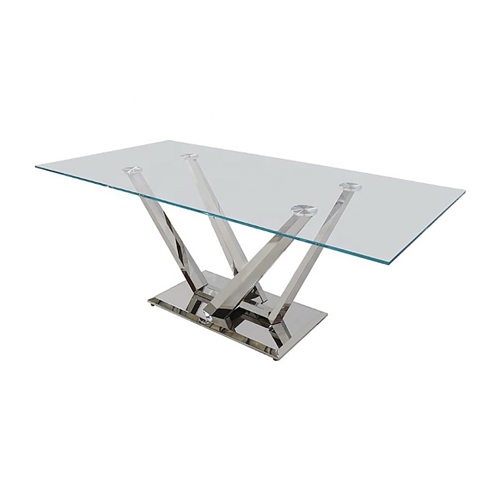2000mm Minimalist Tempered Glass Top Rectangle Dining Table window image