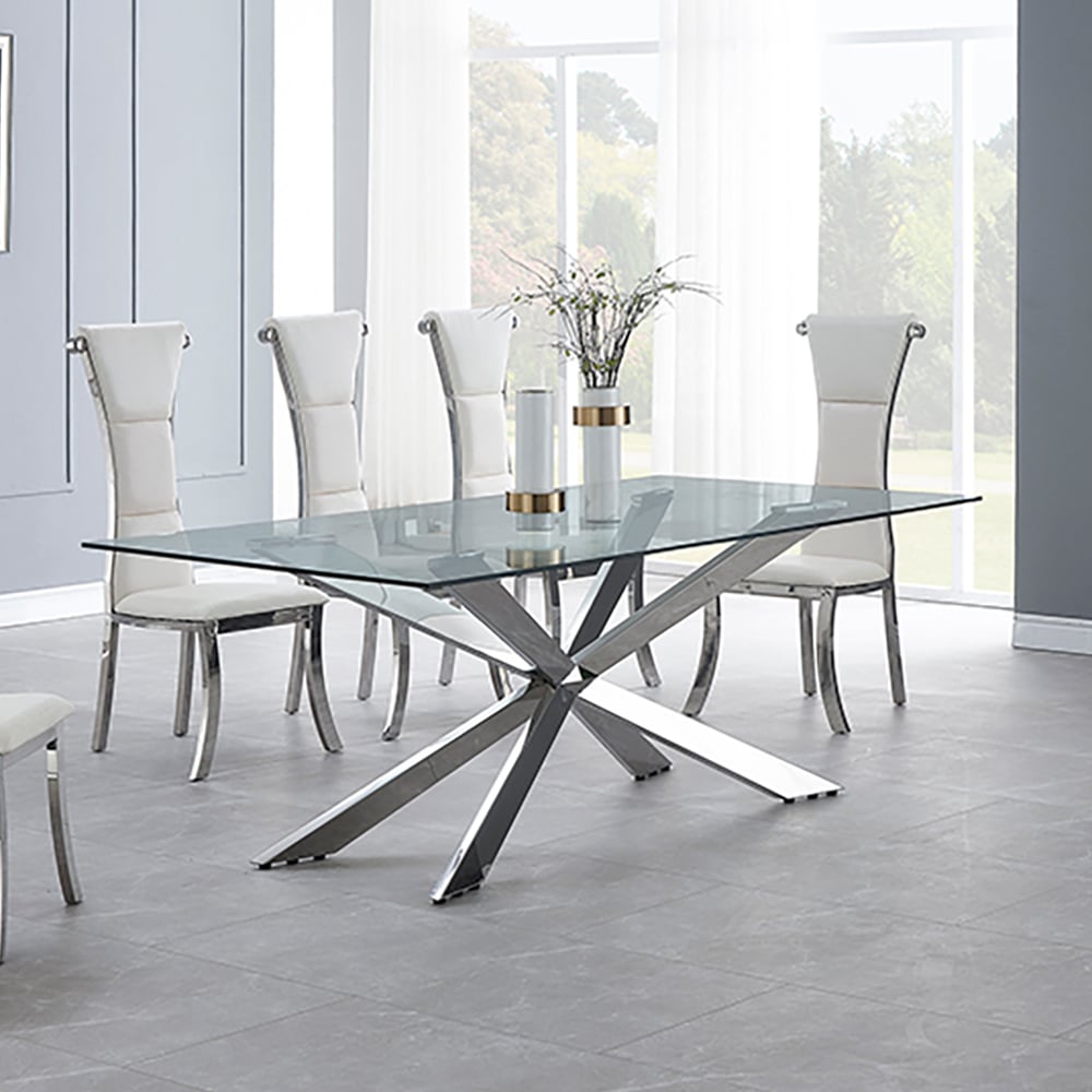 2000 mm minimalistische rechthoekige eettafel van gehard glas Vensterafbeelding