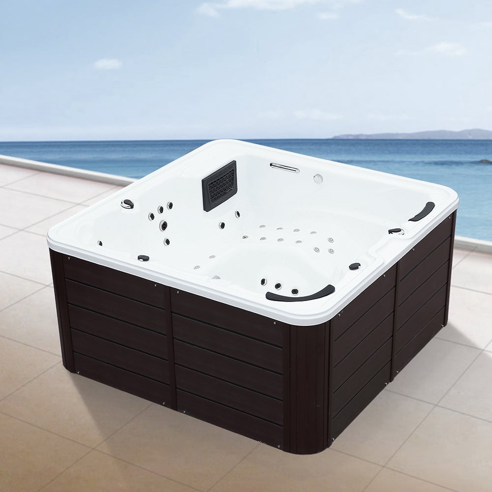 87" 88-Jet 6-Person Acrylic Outdoor Spa Square Massage Tub with 5 Seats & 1 Lounger window image