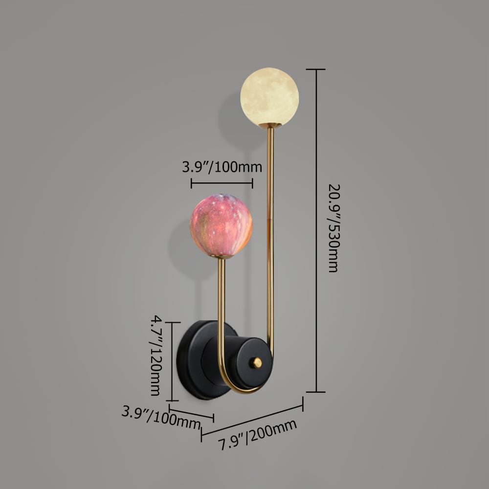 Applique murale moderne à 2 lumières 3D Moon et Nuit étoilée Applique murale en métal Poids, dimensions, image