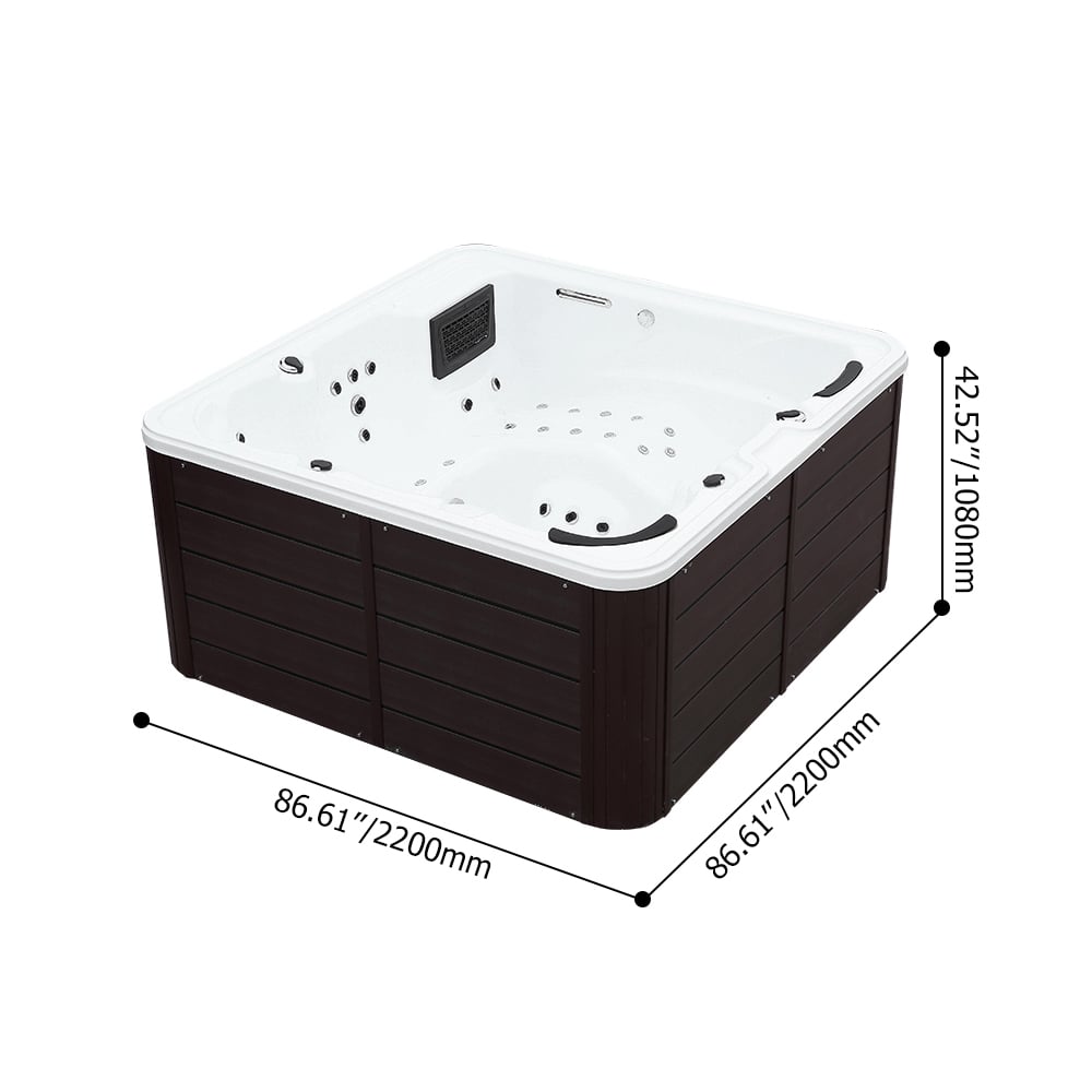87" 88-Jet 6-Person Acrylic Outdoor Spa Square Massage Tub with 5 Seats & 1 Lounger window image