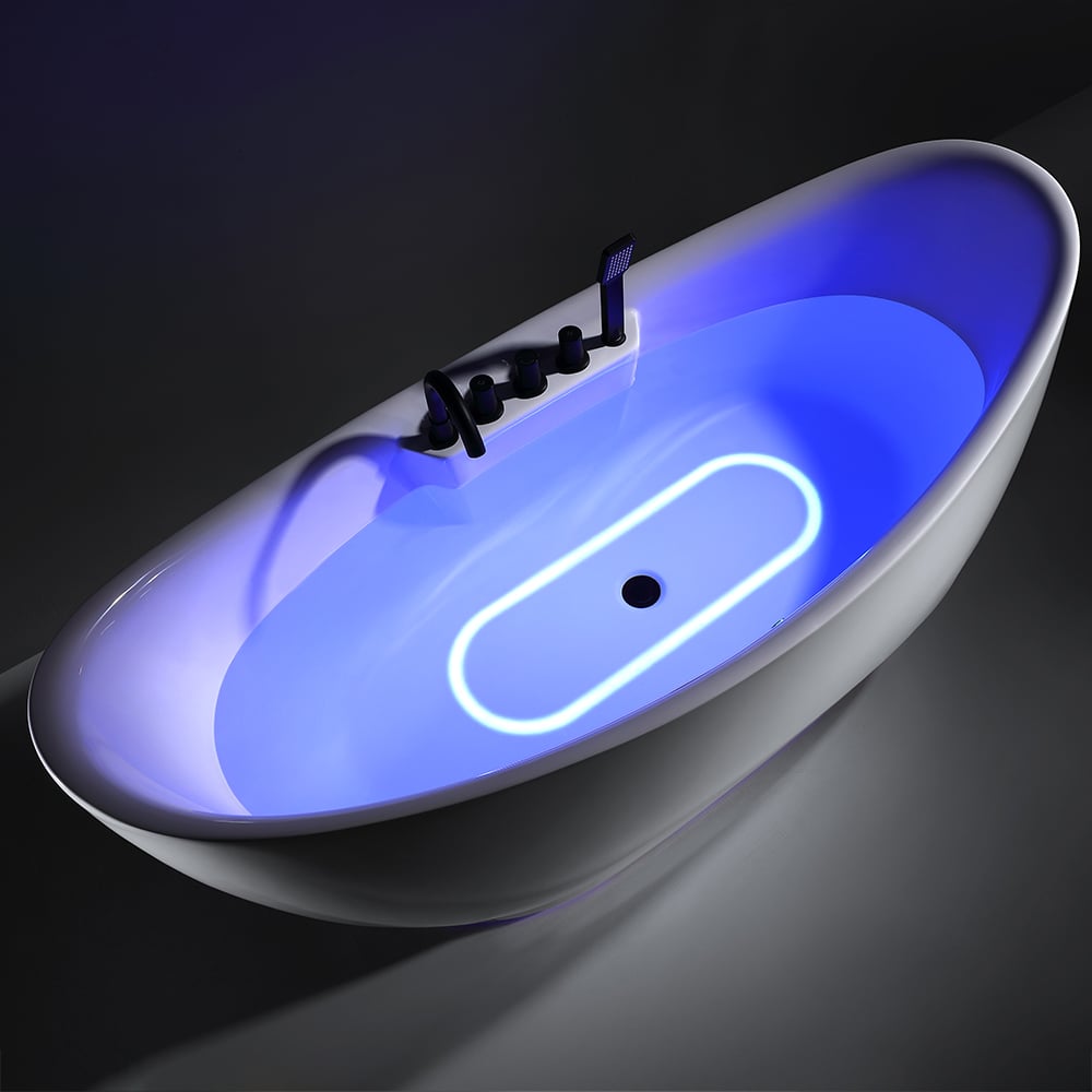 71" LED Acrylic Oval Micro Jets Air Bubble Freestanding Bathtub in White window image