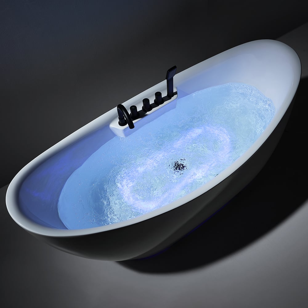 71" LED Acrylic Oval Micro Jets Air Bubble Freestanding Bathtub in White window image