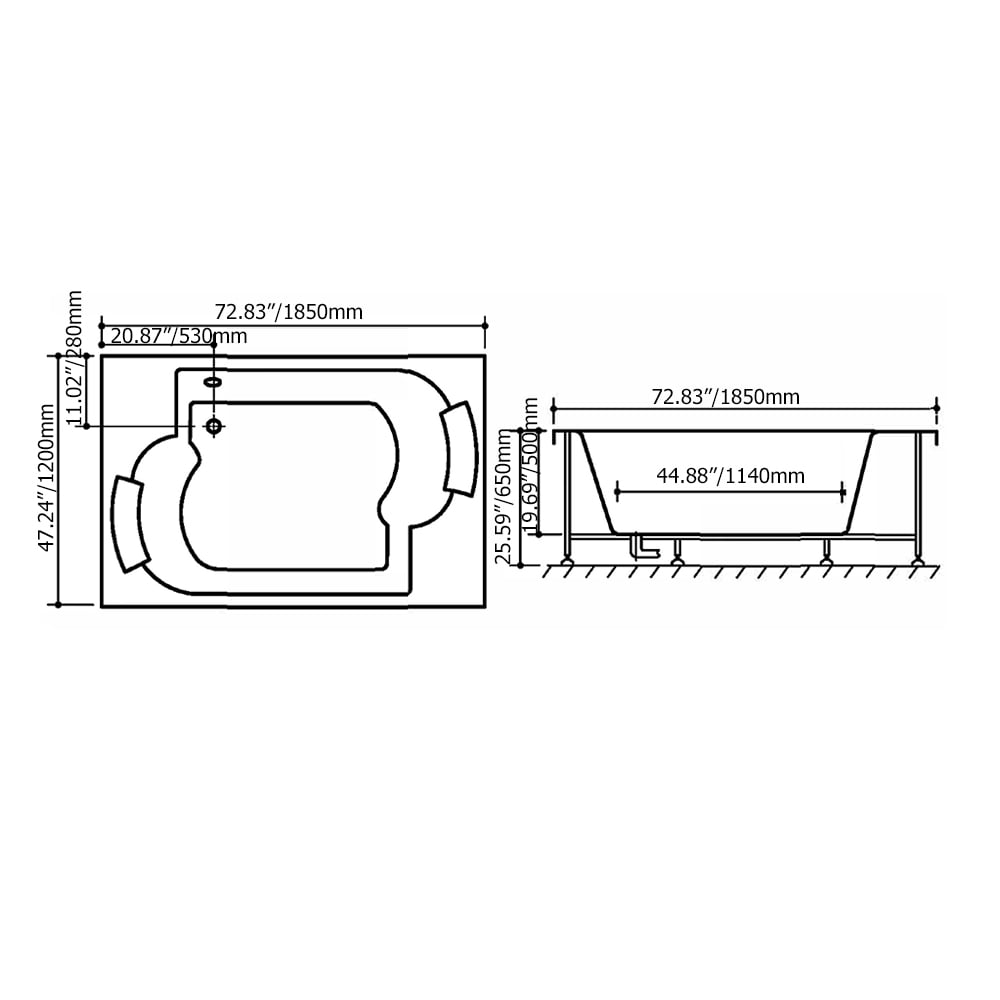 1850mm LED Whirlpool Water Massage Freestanding Bath in White with Heater window image