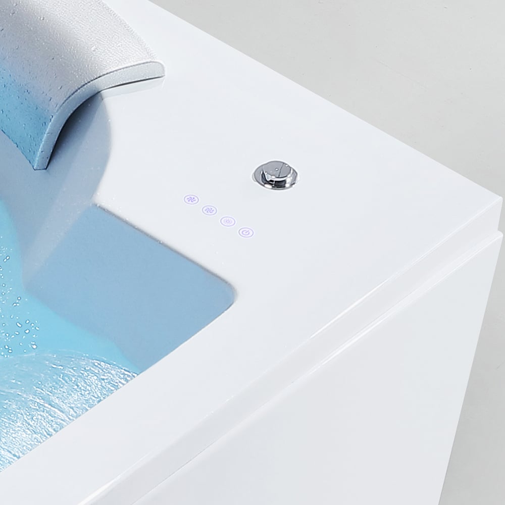 1850mm LED Whirlpool Water Massage Freestanding Bath in White with Heater window image