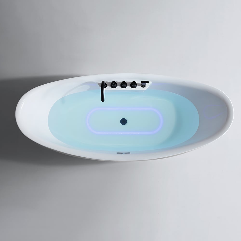 71" LED Acrylic Oval Micro Jets Air Bubble Freestanding Bathtub in White window image