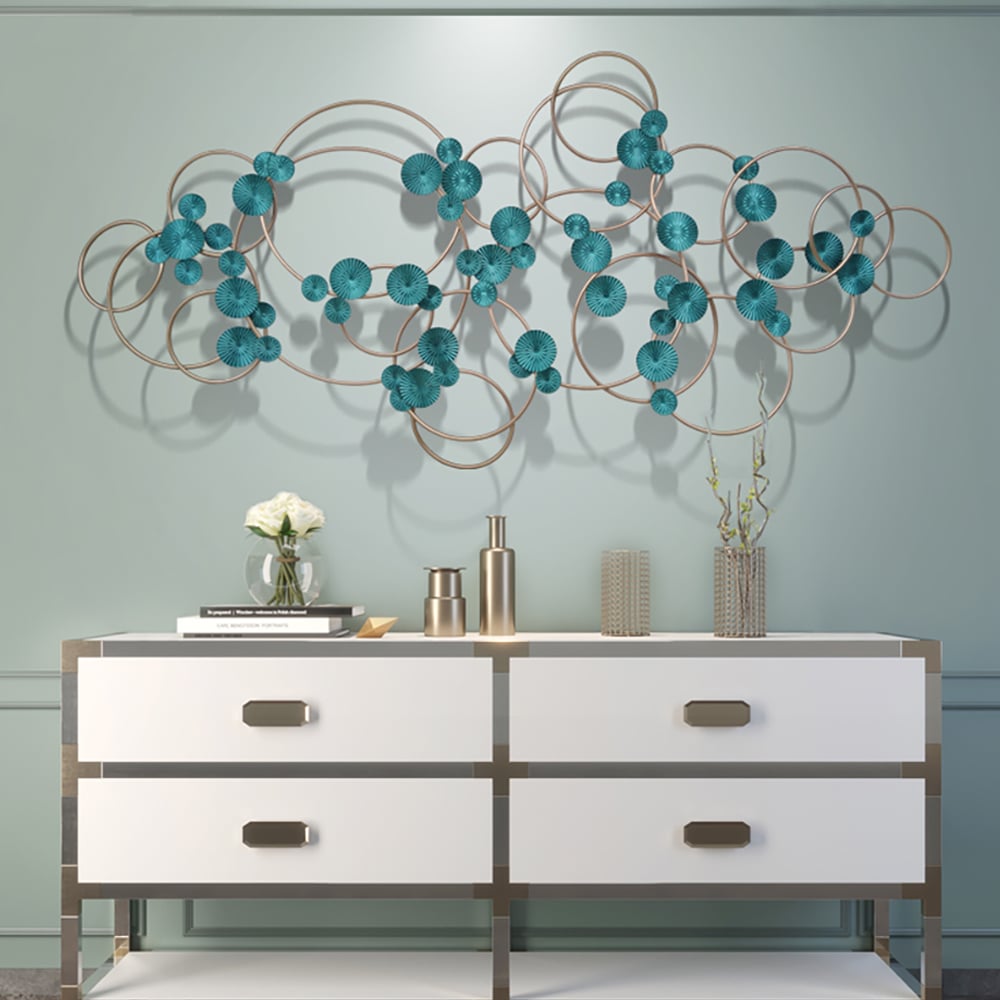 Modern Circular Metal Overlapping Wall Decor with Creative Carved Flowers window image