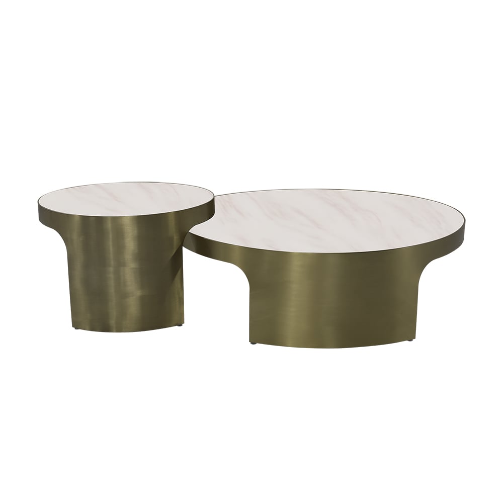 Champagne Contemporary Faux Marble Top Round Coffee Table Set window image