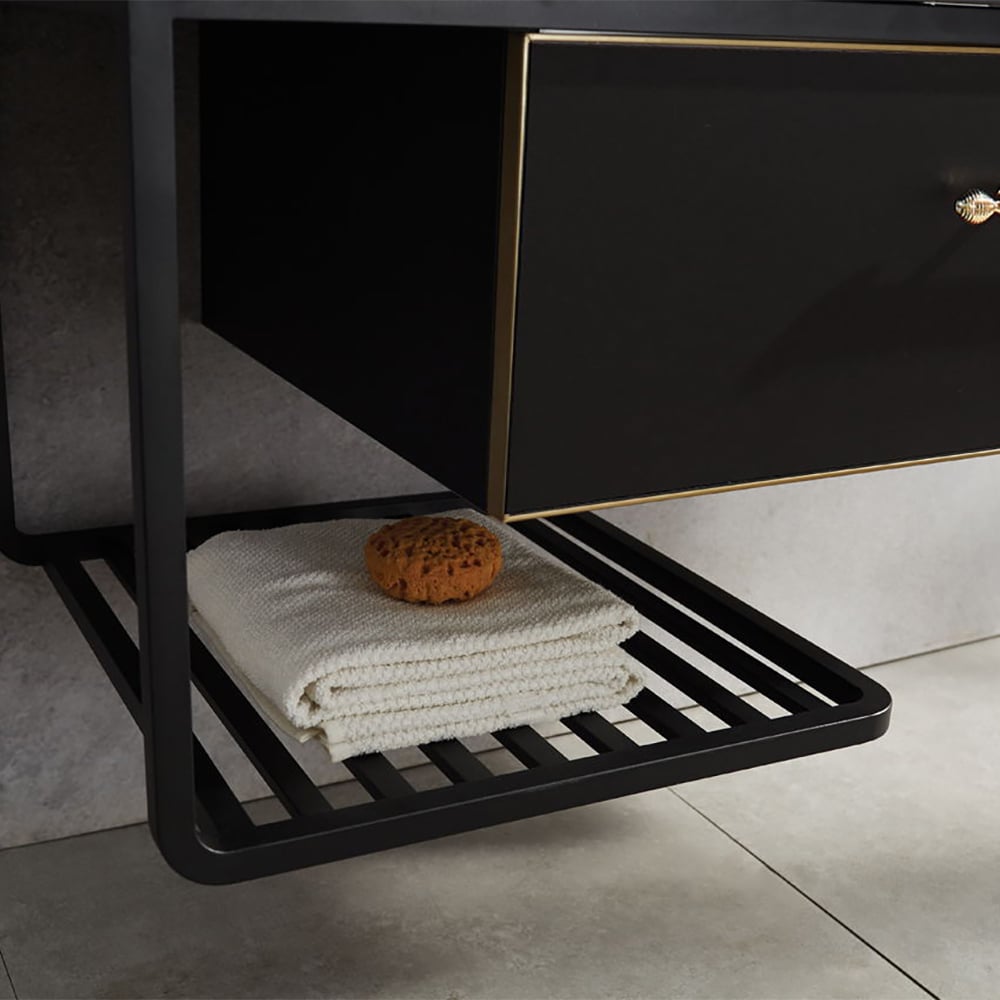 Cajón, estante y barra de toalla para baño de pared negro nórdico de 1000 mm Imagen de ventana