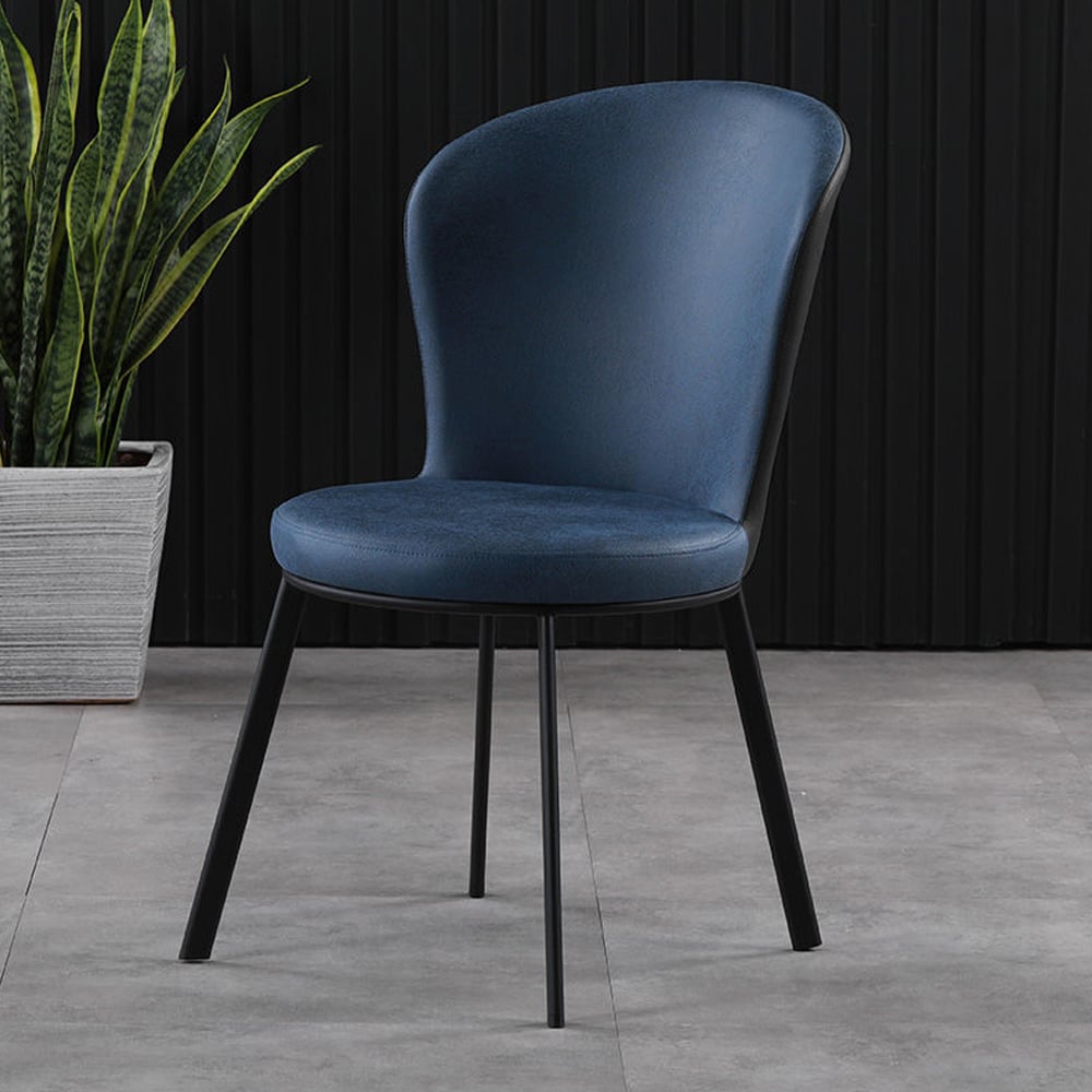 Modern Dining Chair High Back Leath-aire Upholstered in Black Legs (Set of 2) window image