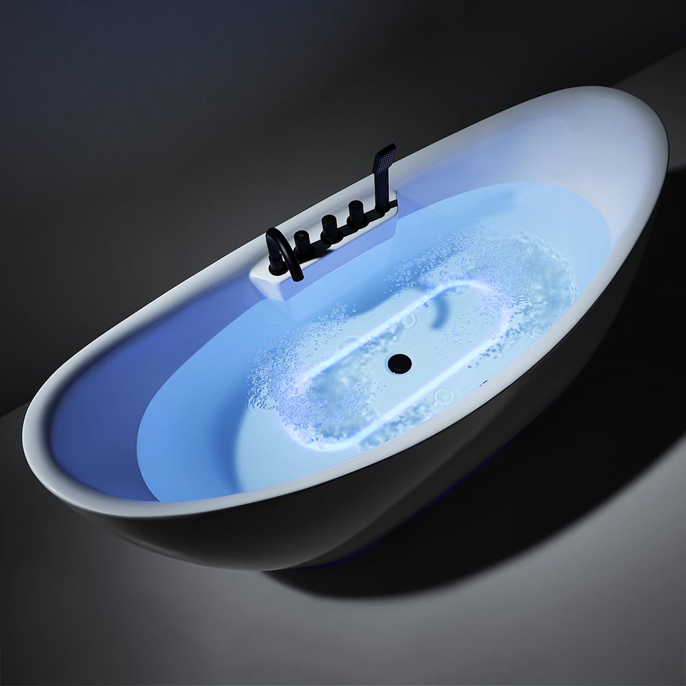 71" LED Acrylic Oval Micro Jets Air Bubble Freestanding Bathtub in White window image