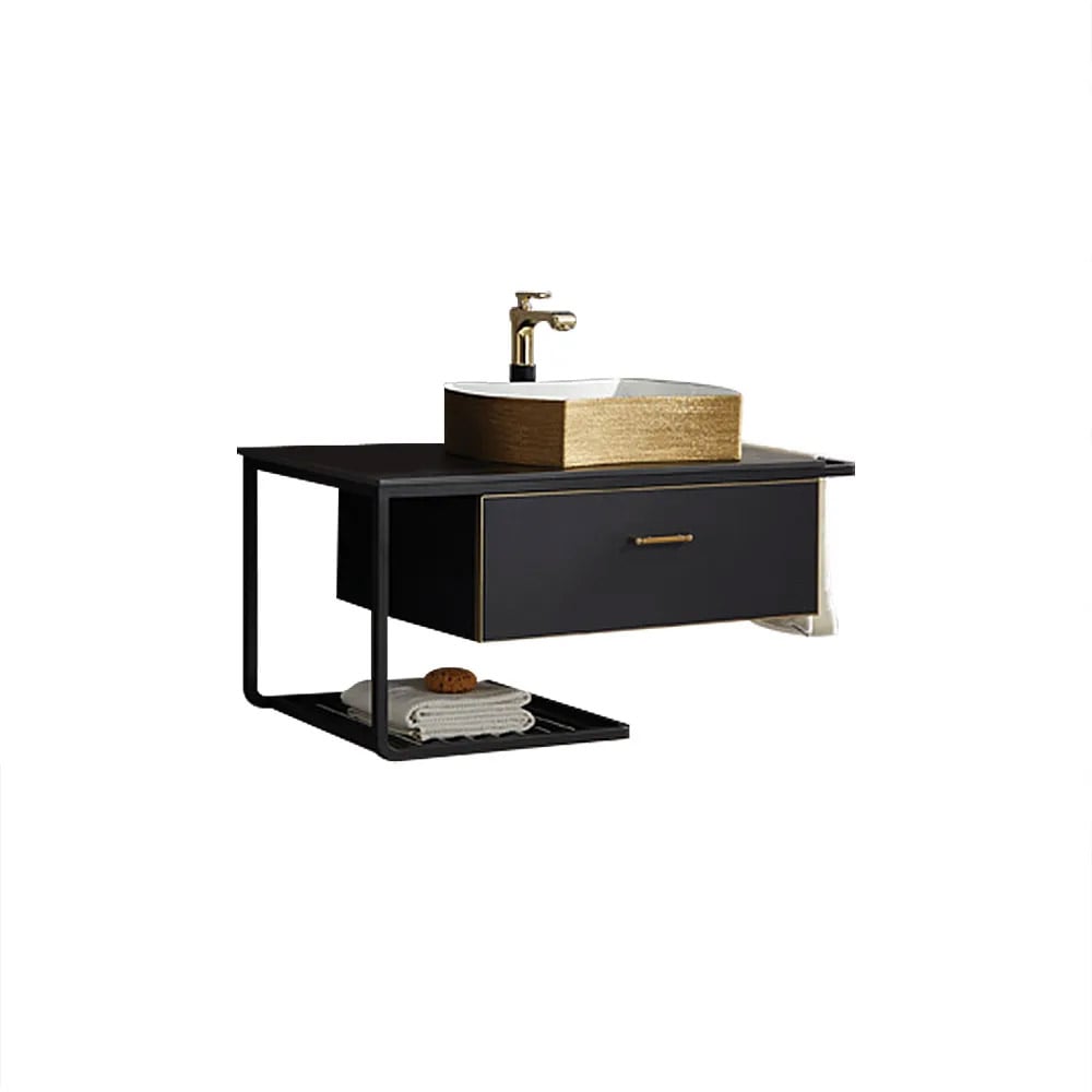 Cajón, estante y barra de toalla para baño de pared negro nórdico de 1000 mm Imagen de ventana