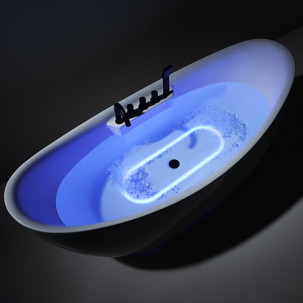 71" LED Acrylic Oval Micro Jets Air Bubble Freestanding Bathtub in White window image