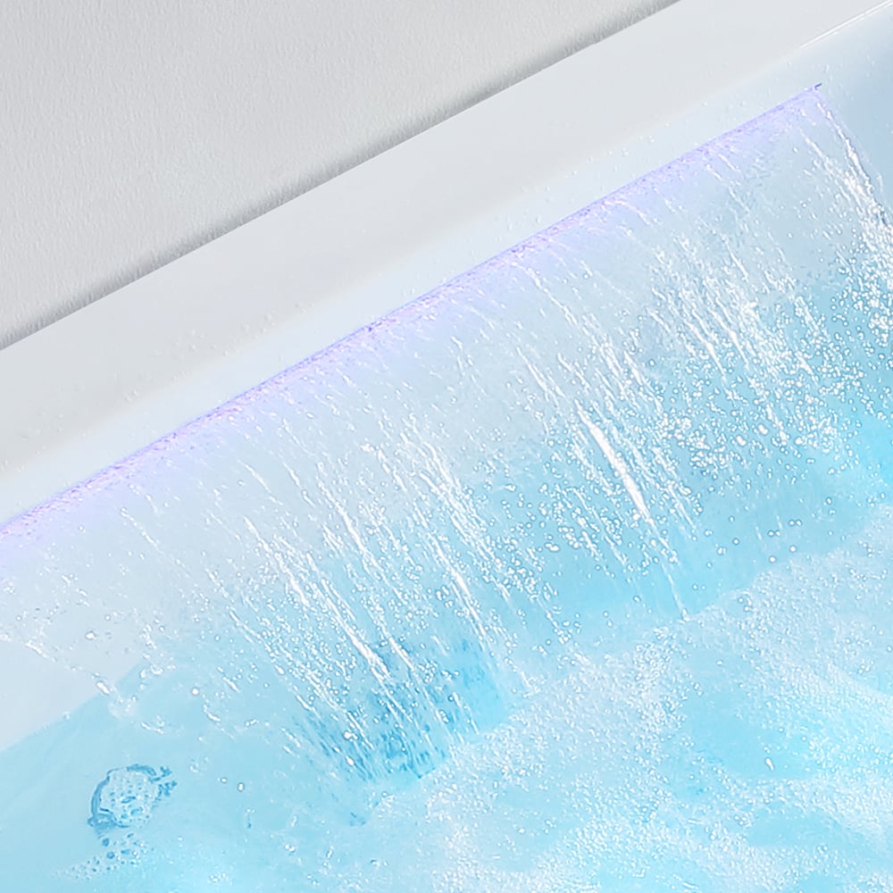 1850mm LED Whirlpool Water Massage Freestanding Bath in White with Heater window image