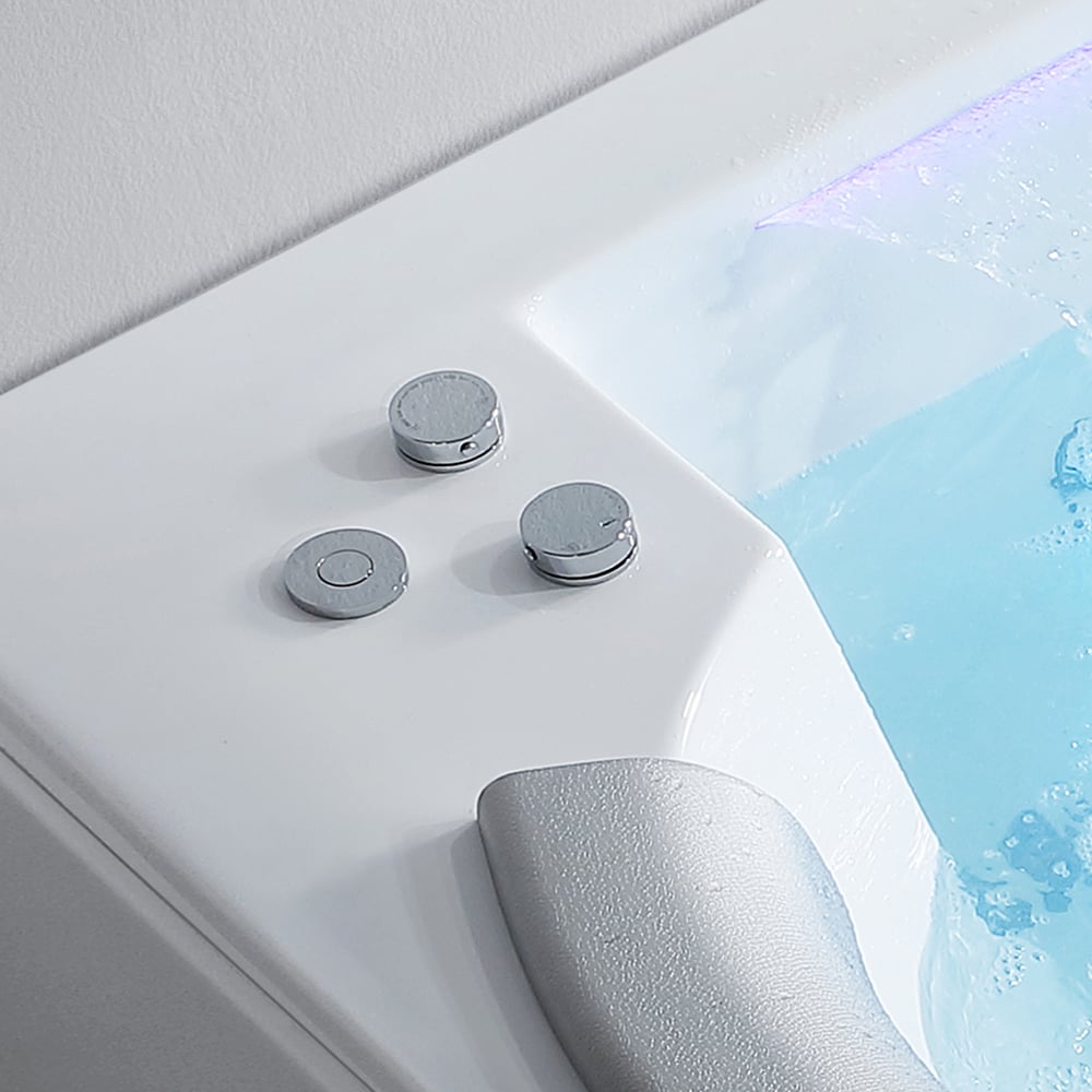 1850mm LED Whirlpool Water Massage Freestanding Bath in White with Heater window image