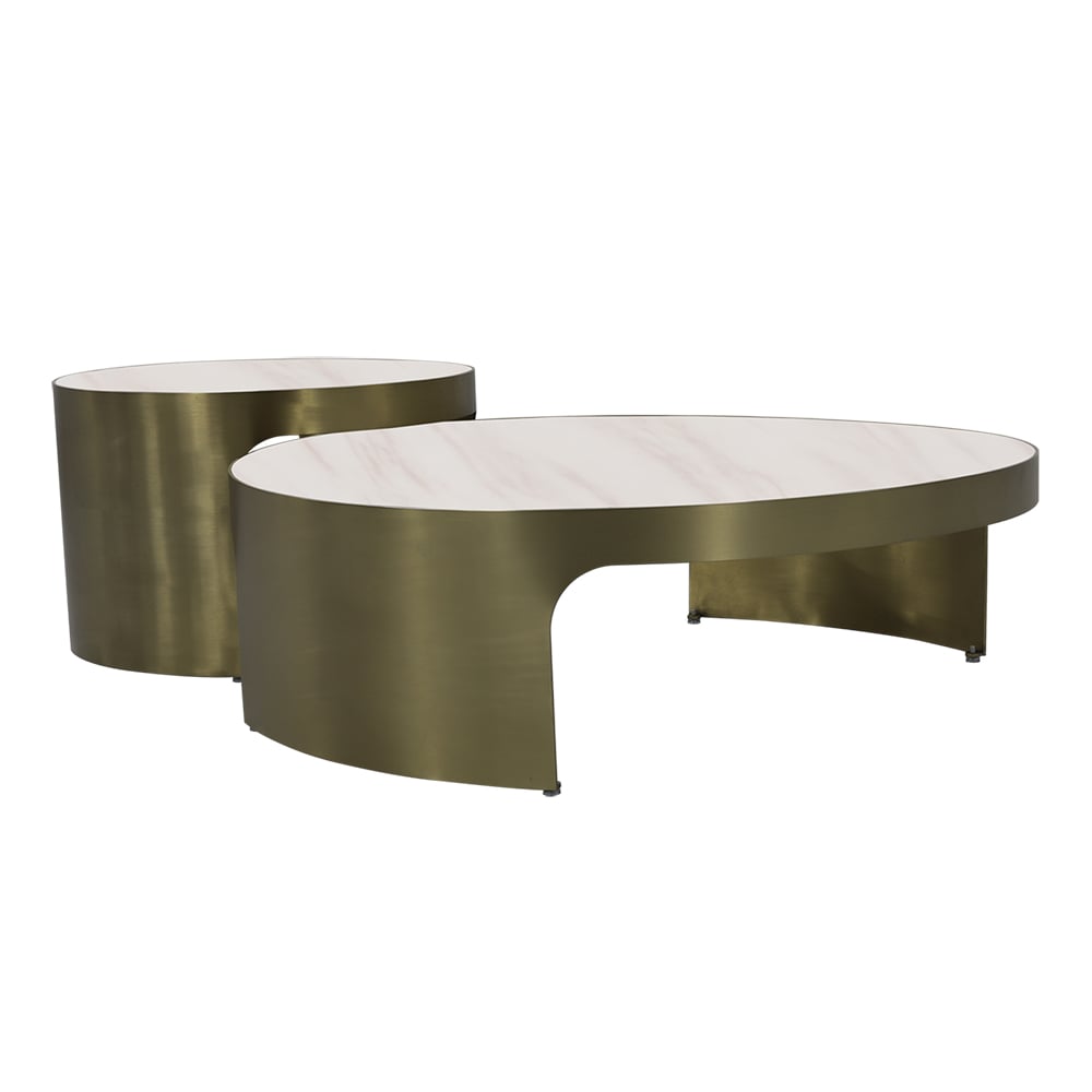 Champagne Contemporary Faux Marble Top Round Coffee Table Set window image