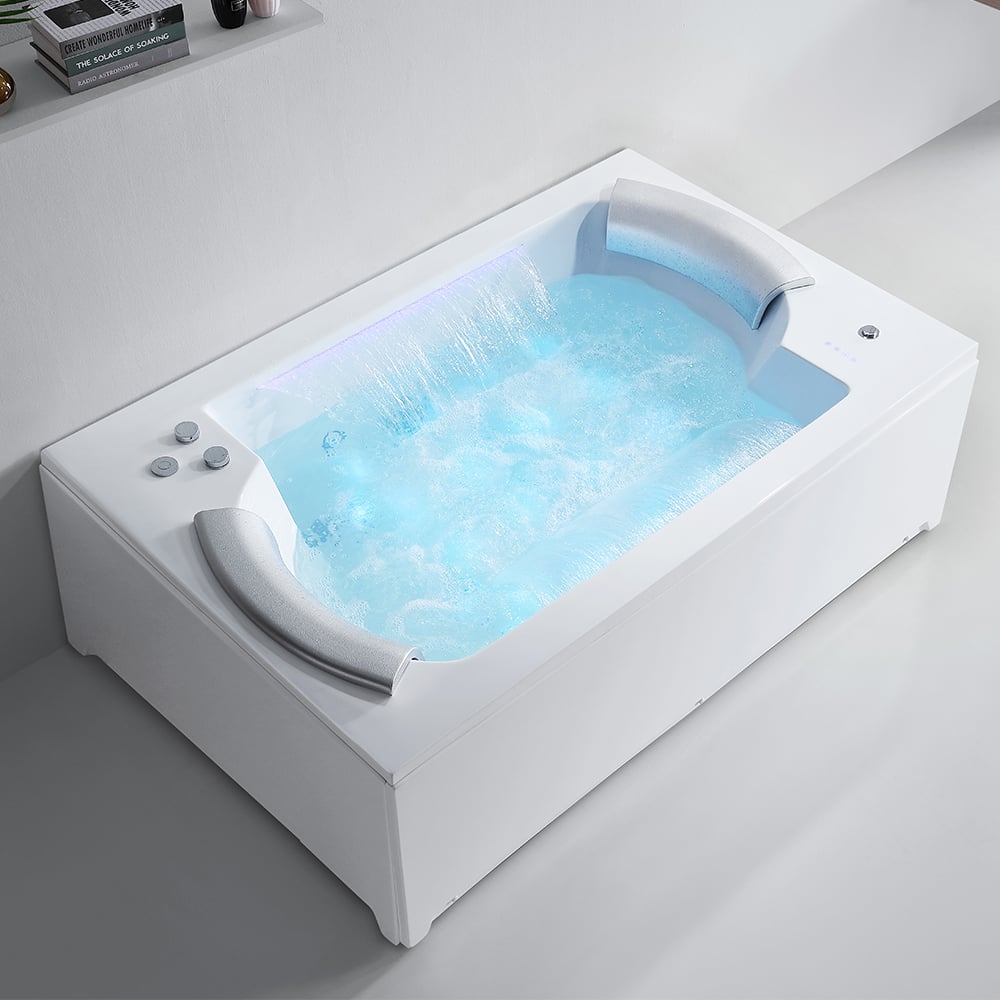 1850mm LED Whirlpool Water Massage Freestanding Bath in White with Heater window image