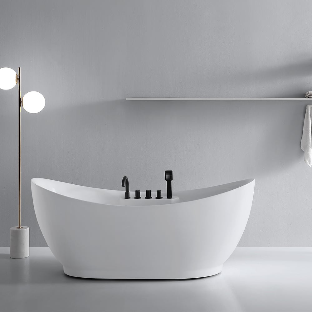 71" LED Acrylic Oval Micro Jets Air Bubble Freestanding Bathtub in White window image