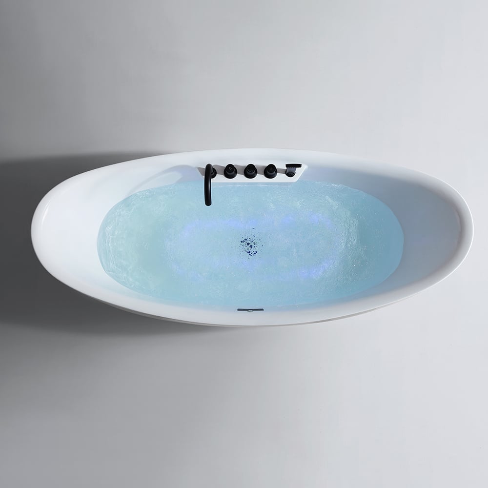 71" LED Acrylic Oval Micro Jets Air Bubble Freestanding Bathtub in White window image