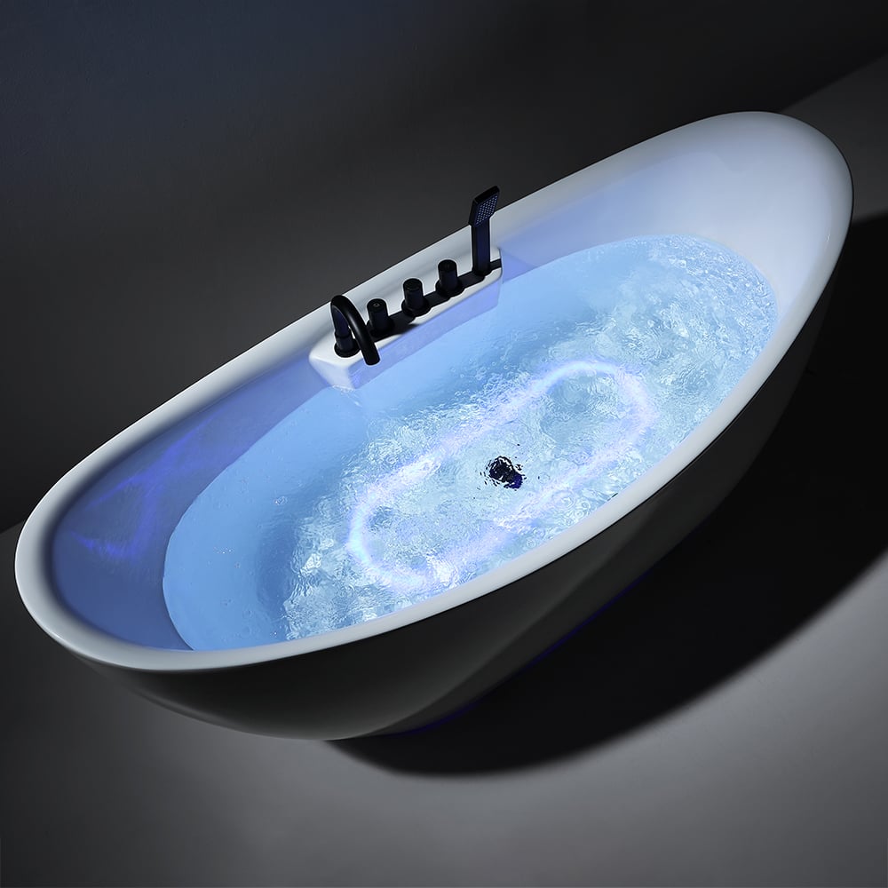 71" LED Acrylic Oval Micro Jets Air Bubble Freestanding Bathtub in White window image