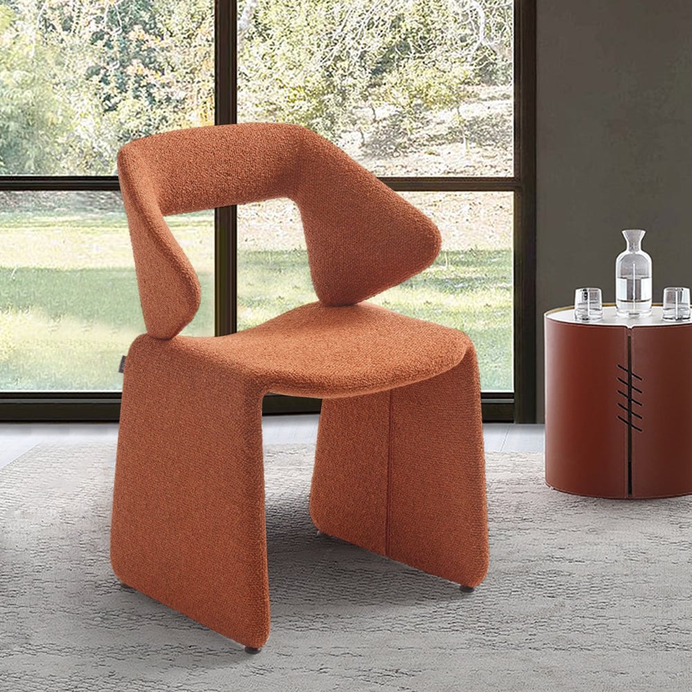 Zeitgenössischer orangefarbener Samt-gepolsterter Akzentstuhl für Wohnzimmer Schaufensterbilder