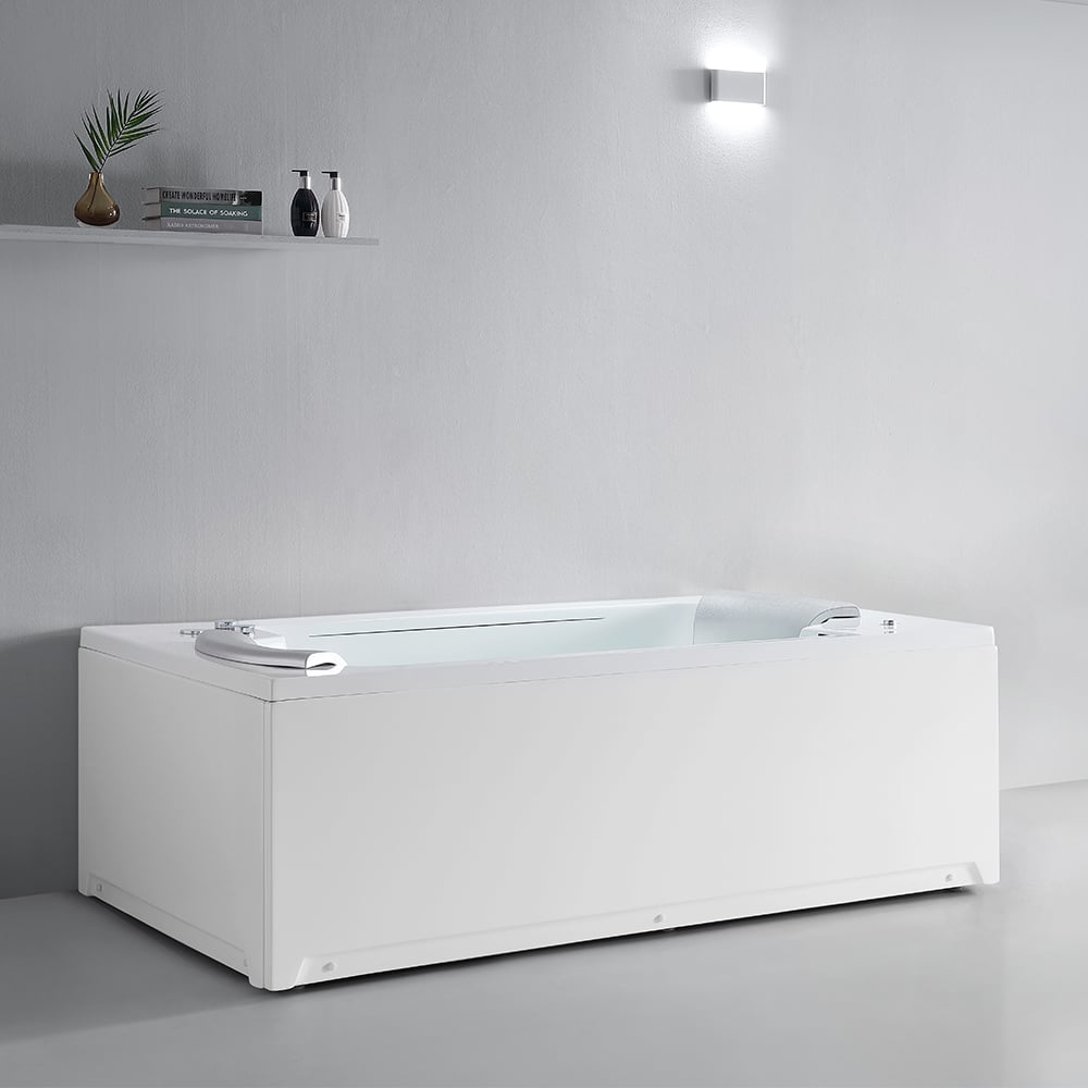 1850mm LED Whirlpool Water Massage Freestanding Bath in White with Heater window image